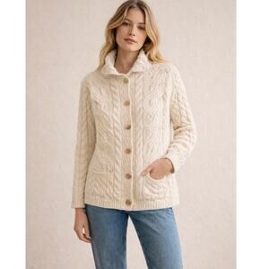 Carrigdonn Irish Merino Wool Fisherman Cardigan L Made in Ireland